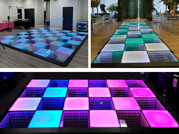 20' x 20' dance floor can be split into multiple sets