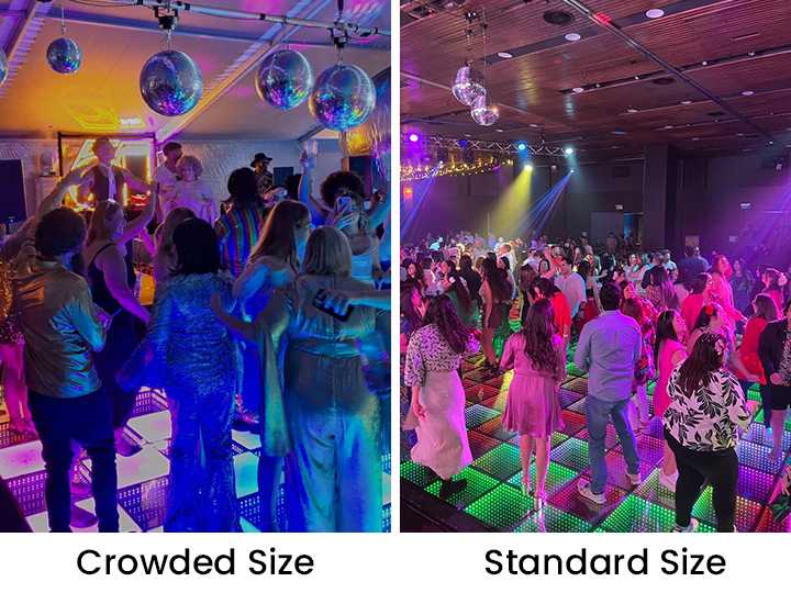 Overcrowded dance floor showing why proper sizing matters for events