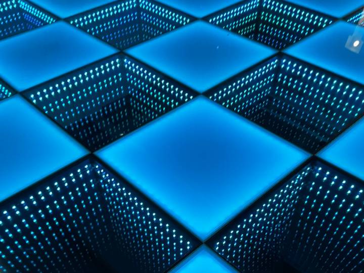 LED disco floor panel components with RGB light arrays