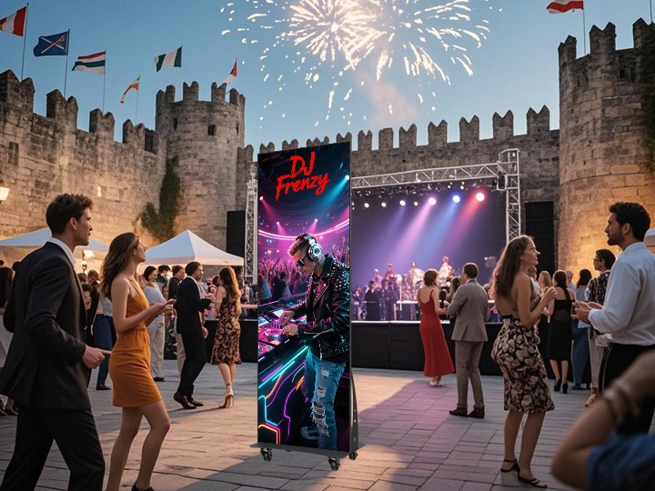 A-bright-outdoor-poster-display-shining-at-a-music-festival.