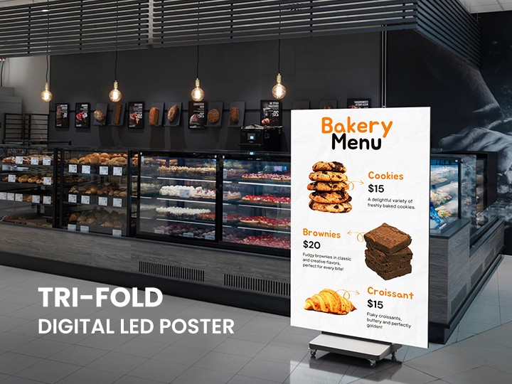 Discover our versatile tri-fold LED poster display screen