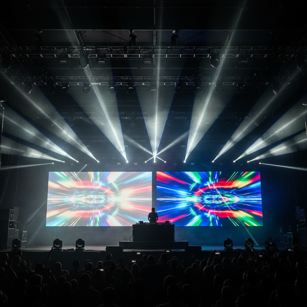 DJ LED screen vs video projection in stage lighting
