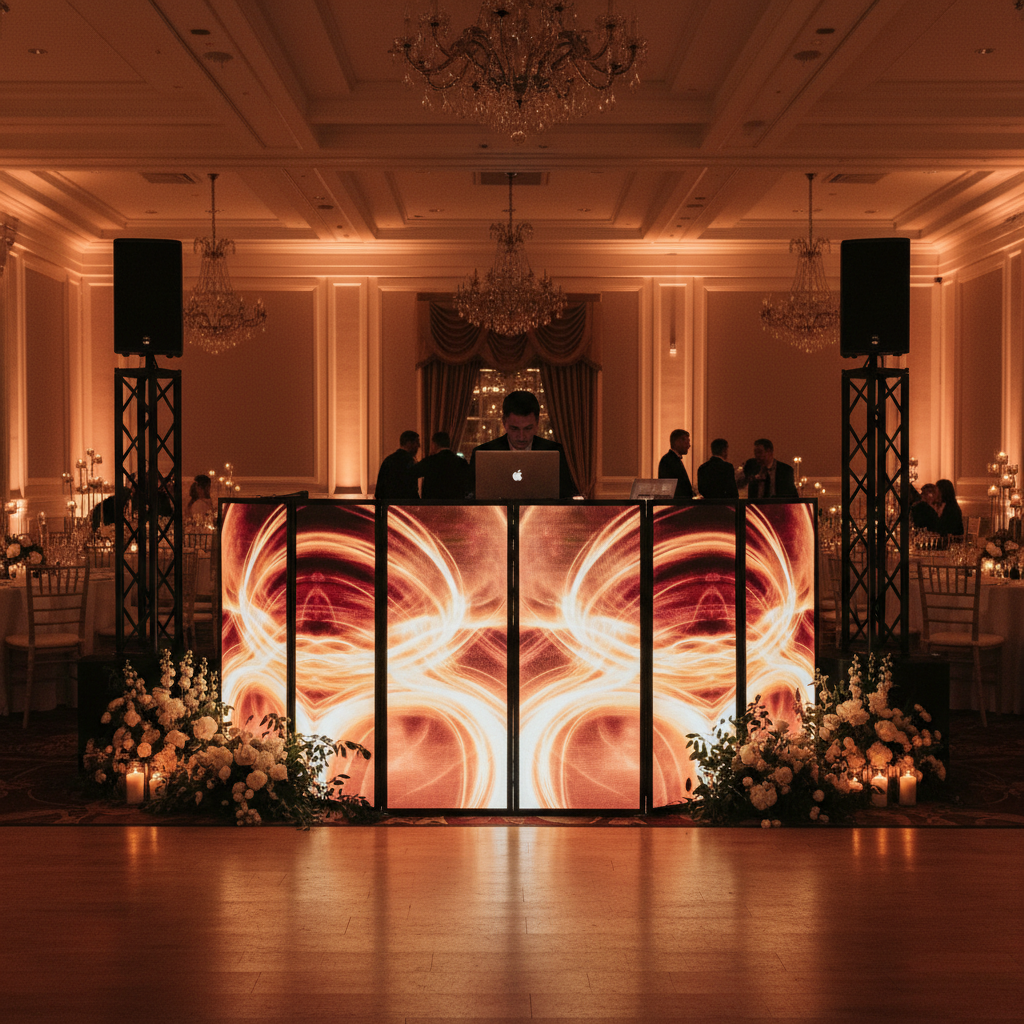 Standard DJ LED screen booth at wedding reception venue